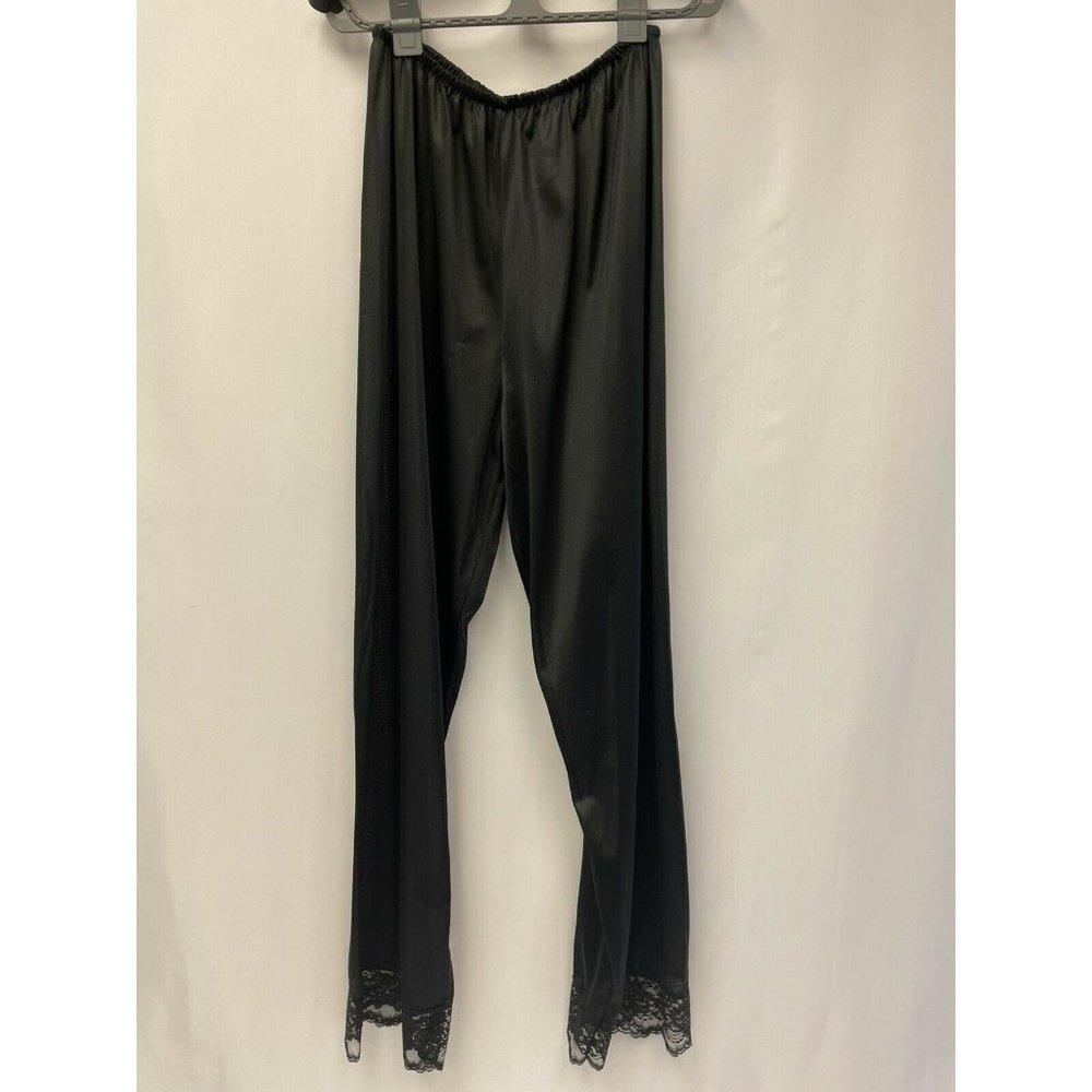 Black Wide Leg Lace Trimmed Sheer Pants Women’s Medium Vintage See Through EUC